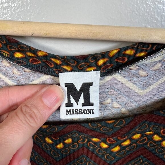 Missoni T-shirt Dress Size Large? Brown Yellow Chevron Stripes Art to Wear Artsy - Picture 3 of 7